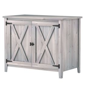 Outsunny Wooden Outdoor Storage Cabinet, Garden Shed Potting Shed with Shelf and Double Doors, Light Gray