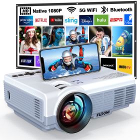 Projector with WiFi and Bluetooth,5G WiFi 9000L Native 1080P Video Projector, FUDONI Portable Movie Projector,Compatible with TV Stick, Smartphon