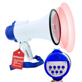 5 Core Megaphone Bull Horn 30W Loud Speaker 800 Yards Range Rechargeable Portable USB Bullhorn w Recording Volume Control Siren Noise Maker for K