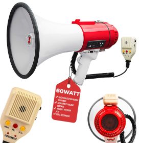 5 Core Megaphone Bullhorn Speaker 60W Professional Bull Horn Battery Power Cheer Megafono 1200 Ft Range Loudspeaker W Siren Recording Ergonomic H