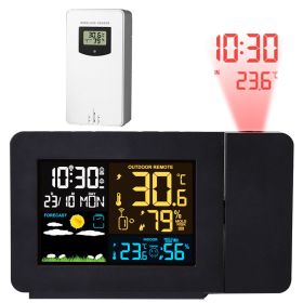 Atomic Projection Alarm Clock Radio Control Clock with WWVB Function Weather Station Dual Alarms Snooze Outdoor Wireless Temperature Humidity Sen (Color: Black)