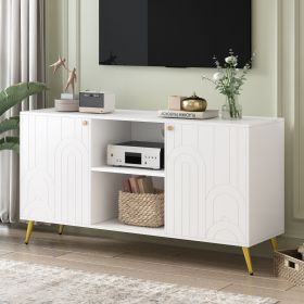 Modern TV Stand for TVs up to 55 Inches,Entertainment Center Media Console,Adjustable Shelf,Metal Legs,Handles and Anti-tip Device for Living roo (Color: White, Material: MDF)