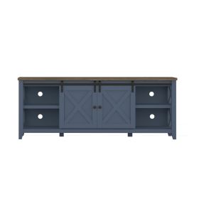 TV Stand for TVs Up to 65", Modern Farmhouse Wood Entertainment Center, Media Console Table with Storage Cabinet & Adjustable Shelves (Color: Blue)