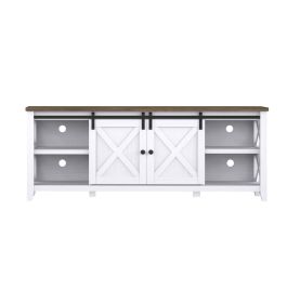 TV Stand for TVs Up to 65", Modern Farmhouse Wood Entertainment Center, Media Console Table with Storage Cabinet & Adjustable Shelves (Color: White)