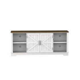 TV Stand for 80 Inch TV, Entertainment Center with Storage Cabinets, Mid Century Modern Media TV Console Table for Living Room Bedroom (Color: White)